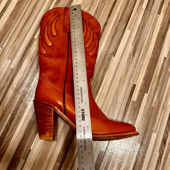 Frye Women's Tall Western Heeled Boots in Cognac Brown - Picture 14 of 14